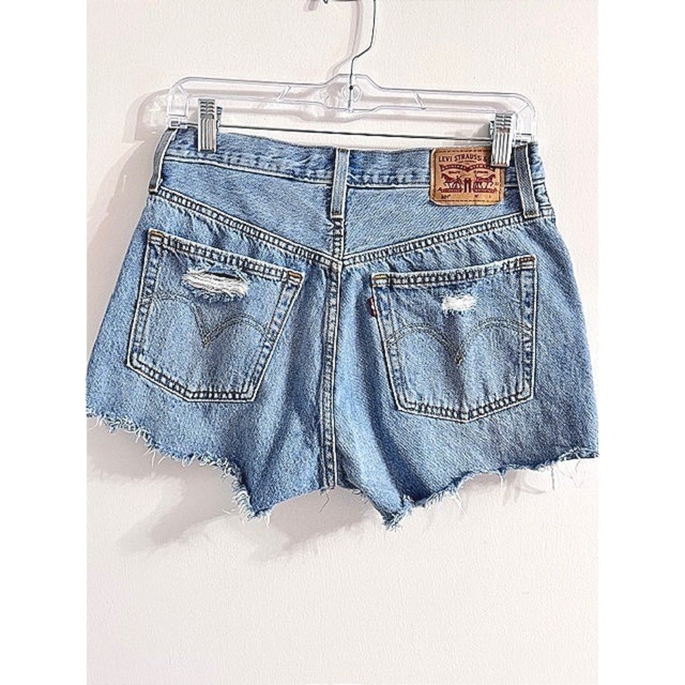 Levi's Light Blue Distressed Denim Jean Shorts 27 - Picture 2 of 10